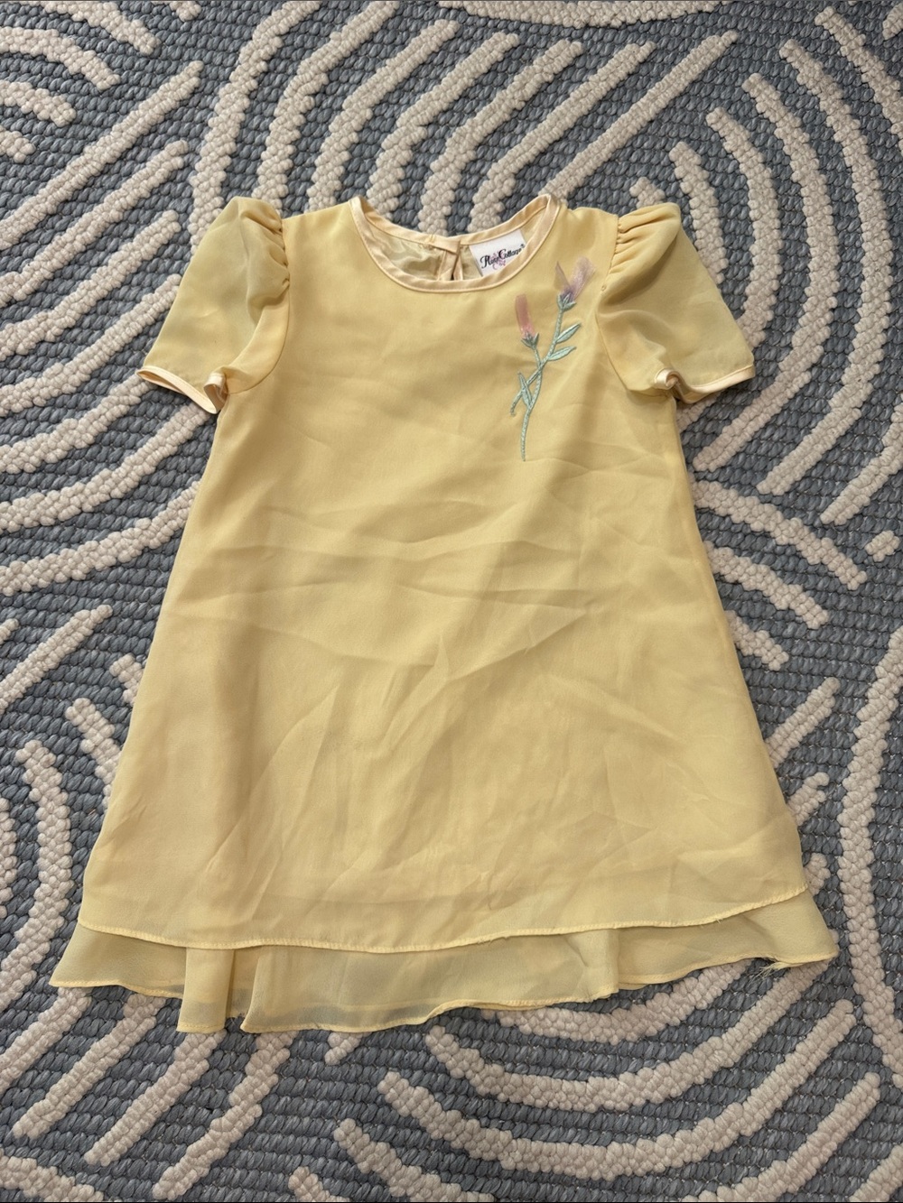 Vintage 90s Rose Cottage Girls Yellow Embroidered Dress Made in USA 4T